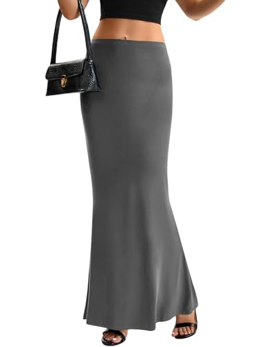 KIFOVEN Women's High Waist Elastic Maxi Skirt - color: Dark Gray, size: Medium