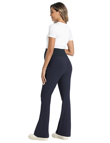Foucome Maternity Flare Pants Stretchy Bootcut Work Dress Pants - color: Navy Blue, size: X-Large