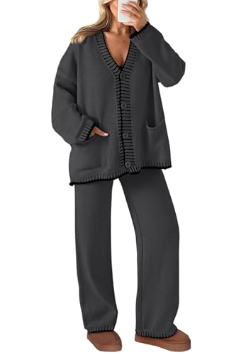 PRETTYGARDEN Women's Fall 2 Piece Knit Sweater Lounge Set - color: Dark Grey, size: Small