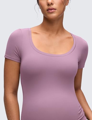CRZ YOGA Maternity U Neck T-Shirt - color: Light Lavender, size: Large