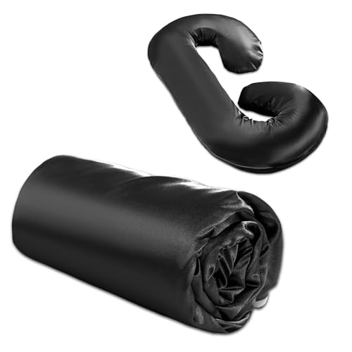 BALAPET Silky Satin Pregnancy Pillow Cover (ONLY Pillowcase), C Shaped Large Luxurious Smooth Maternity Pillow Cover with Hidden Zip, Soft & Breathable Pillow Protector for Side Sleeper, Black - color: Black