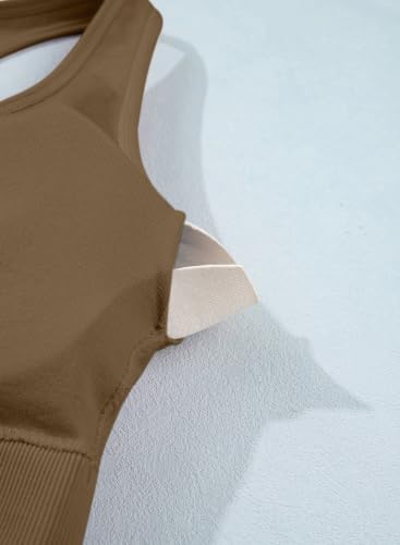 BLENCOT Maternity Workout Sets Pregnancy Yoga Ribbed Tank Tops with Bra - color: Brown, size: Medium