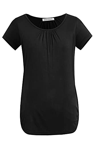 Smallshow Women's Nursing Tops Ruched Short Sleeve Breastfeeding Shirts 3-Pack - color: Black-deep Grey-white Stripe, size: Medium
