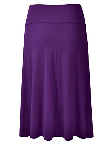 EIMIN Women's Solid Flared Lightweight Elastic Waist Classic Midi Skirt (S-3XL) - color: Est001_purple, size: XX-Large