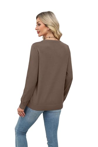 WIHOLL Sweaters for Women Lightweight Fall Tops Pullover Long Sleeve Shirts - color: Brown, size: X-Large