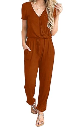 PRETTYGARDEN Jumpsuits for Women Casual Summer Romper - color: Brick Red, size: Small