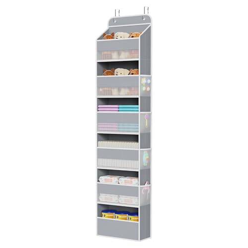 Univivi Fabric Over Door Hanging Organizer for Baby Nursery, Grey, 6-Shelf - color: Grey, size: 6 LAYER