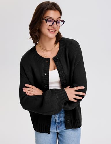 LOMON Womens Chunky Knit Cardigan Oversized Button Front Trend Sweater Tops - color: Black, size: Small
