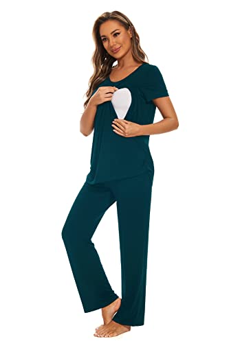 Smallshow Women's Maternity Nursing Pajamas - color: Teal, size: XX-Large