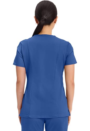 Cherokee Scrubs Top for Women Mock Wrap with 3 Pockets, Soft, 2-Way Stretch & Durable Fabric - WW610 - color: Galaxy Blue, size: Medium