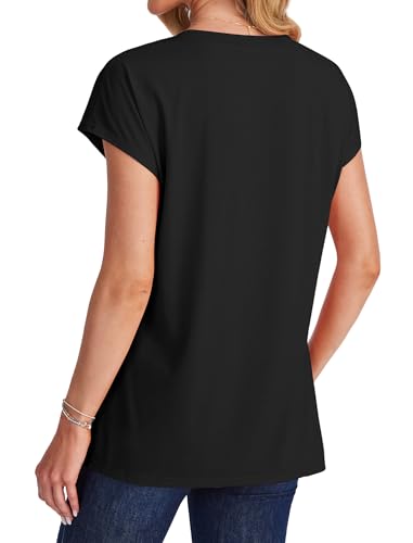 SAMPEEL Women's V Neck Cap Sleeve T-Shirt - color: Black, size: X-Large