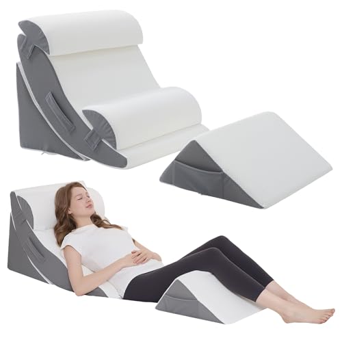 Wedge Pillow Set for After Surgery – 5PCS Orthopedic Bed Wedge Pillow Set for Sleeping, Body, Back and Leg Pain Relief - color: Grey