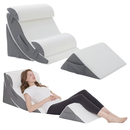 Wedge Pillow Set for After Surgery – 5PCS Orthopedic Bed Wedge Pillow Set for Sleeping, Body, Back and Leg Pain Relief - color: Grey