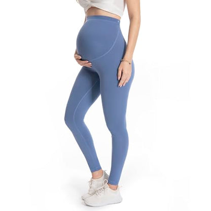 Over‑Belly Maternity Leggings, Soft Stretch Yoga Pants - color: 2 Packs-black/Blue, size: Medium
