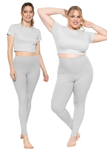 STRETCH IS COMFORT Women's and Plus Size High Rise Knee and Ankle Leggings - color: Heather Gray, size: Large