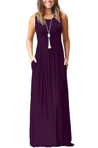 AUSELILY Women's Summer Sleeveless Loose Plain Casual Long Maxi Dresses - color: 01-purple, size: Medium