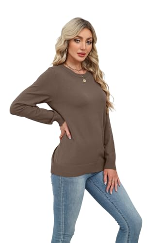 WIHOLL Sweaters for Women Lightweight Fall Tops Pullover Long Sleeve Shirts - color: Brown, size: X-Large