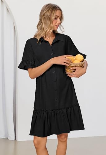 MEROKEETY Women's Summer Casual Tshirt Dress Button Down Shift Mini Dresses - color: Black, size: X-Large