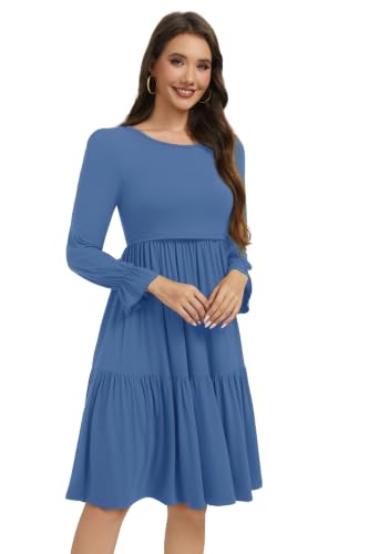 Smallshow Women's Ruffle Maternity Nursing Dress Long Sleeve - color: Grey Blue, size: Large