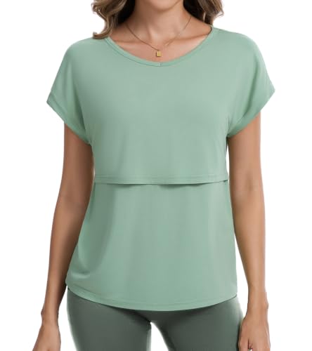 Sosolism Cool-Touch Bamboo Women's Maternity Nursing Tops S-XXL - color: Sage Green, size: Medium