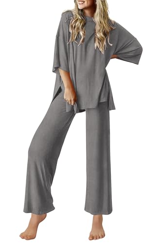 Ekouaer Lounge Sets for Women Soft Comfy Pajama Set 2 Piece Outfits - color: Dark Gray, size: Medium