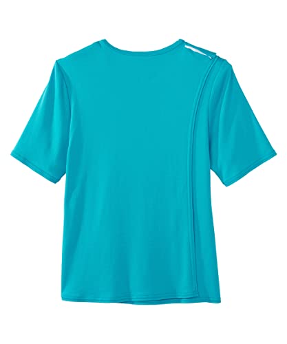 Silverts Women's Adaptive Open Back Top, Long Sleeve Dressing Shirt - color: Pool Blue, size: X-Large