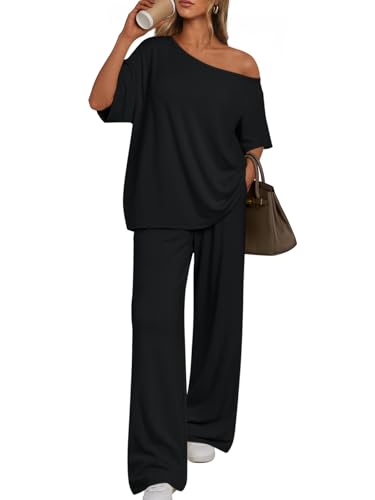 Trendy Queen Womens 2 Piece Lounge Sets Matching Comfy Outfits Clothing - color: Black, size: Medium