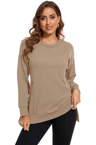 Smallshow Women's Nursing Sweatshirt Long Sleeve Breastfeeding Tops - color: Brown, size: Medium