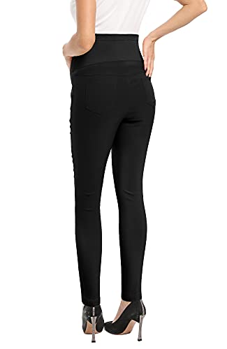 POSHGLAM Women's Maternity Pants Casual Work Pull-on Stretch Comfy Skinny Pregnancy Pants with Pockets - color: Black, size: Small