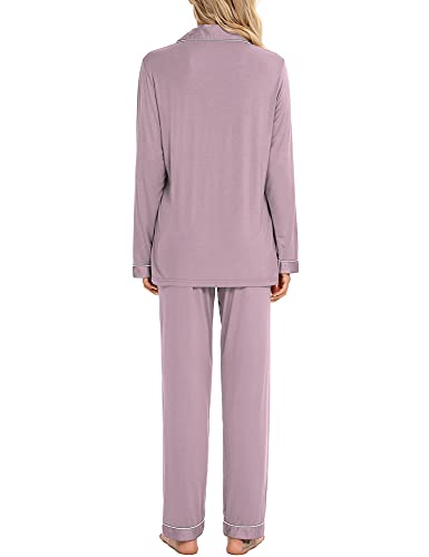 Anjue Pajamas For Women Set Long Sleeve Button Up Sleepwear Soft Pjs - color: Lavender, size: Large