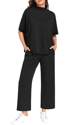 PrinStory Womens Lounge Set Summer 2 Piece Matching Sets - color: Dark Black, size: XX-Large