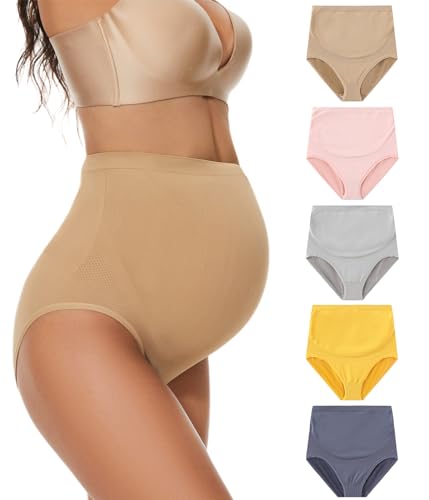 Maternity Underwear Over Bump, Seamless Maternity Support Panties, Plus Size, Multi Pack - color: 5 Pack. Essentials, size: Large