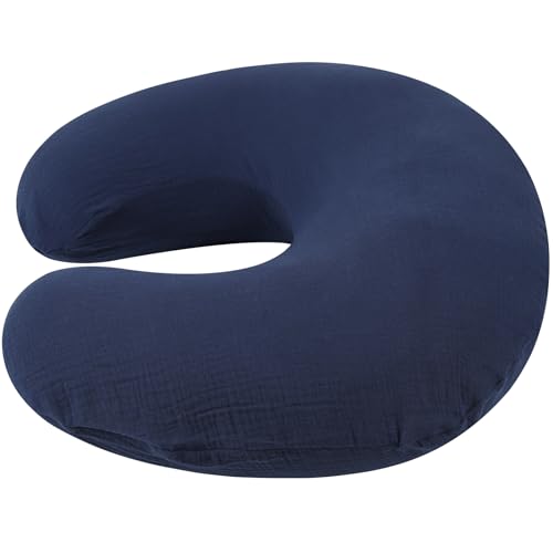 Onacosht Muslin Nursing Pillow Cover, 100% Cotton, Navy Blue - color: Navy Blue