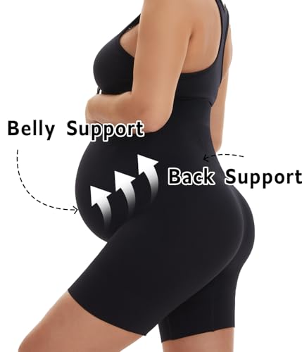 Seamless Maternity Shapewear, Prevent Thigh Chaffing, Pregnancy Belly Support, S-5XL - color: Black, size: Large