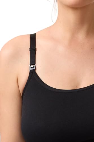 Ingrid & Isabel Nursing & Shaping Cami – Seamless Maternity Tank Top with Adjustable Straps & Easy Breastfeeding Access - color: Black, size: X-Large