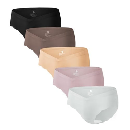 Angelhood 5 Pack Seamless Maternity Underwear, Pregnancy Postpartum Panties - color: Multicoloured D, size: Large