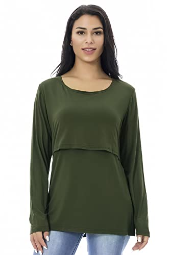 Smallshow Women's Nursing Tops Long Sleeve Breastfeeding Shirts 3 Packs - color: Army Green-black-light Grey(3 Packs), size: Medium