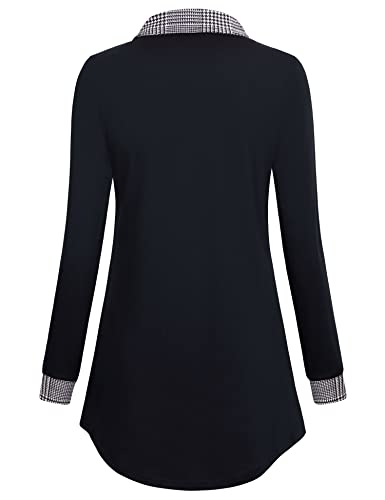 Gaharu Women's Swing Tunic Notch Collar Ladies Button Sweatshirt Long Sleeve Pullover Shirt Tops - color: Black and White, size: Medium