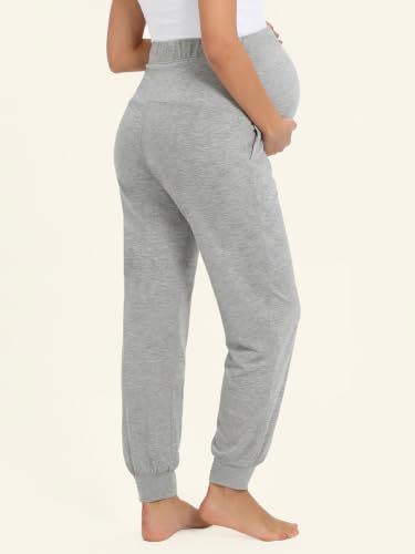 Summer Mae Viscose Maternity Jogger Pants Pregnancy Lounge Pant with Pocket - color: Black/Light Grey, size: Medium
