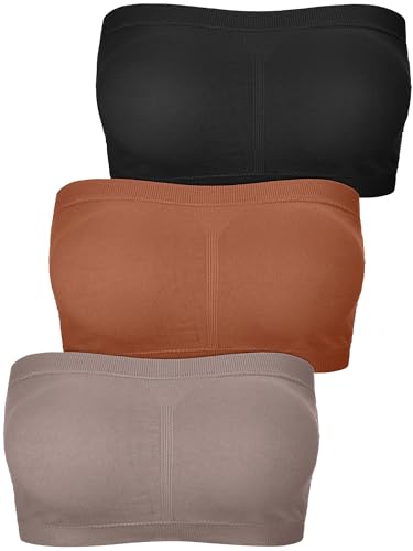 Boao Bandeau Bra Padded Strapless Bra for Women - color: Black, Light Caramel, Cream Coffee, size: Large