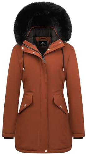 MOERDENG Women's Long Winter Down Coat Thicken Fleece Lined Puffer Jacket - color: Brown, size: Medium