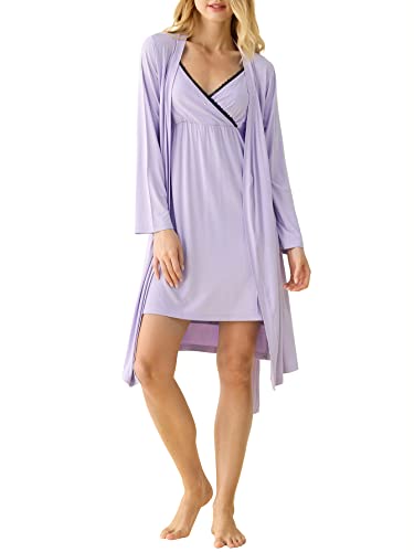 Latuza Women's Viscose Nursing Nightgown and Robe Set - color: Purple, size: Small