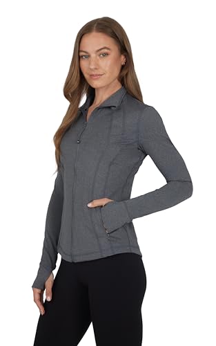 90 Degree By Reflex Full Zip Running Track Jacket Lightweight Athletic Slim Fit Jacket with Thumbholes - color: Heather Charcoal, size: XX-Large
