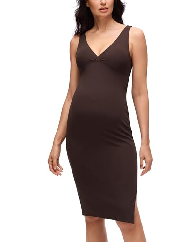 CRZ YOGA Maternity Nursing Midi Dress - color: Hot Fudge Brown, size: Medium