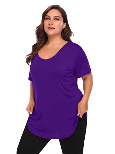 BELAROI Women Plus Size Tops V-Neck Tunics Shirts - color: Deep Purple, size: 2X