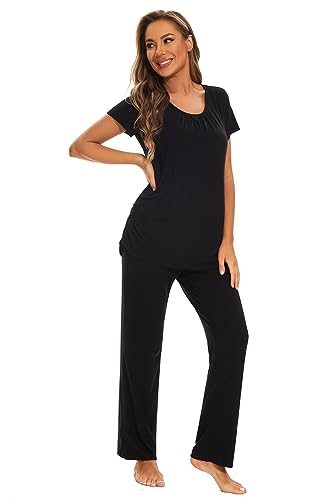 Smallshow Women's Maternity Nursing Pajamas - color: Black, size: X-Large