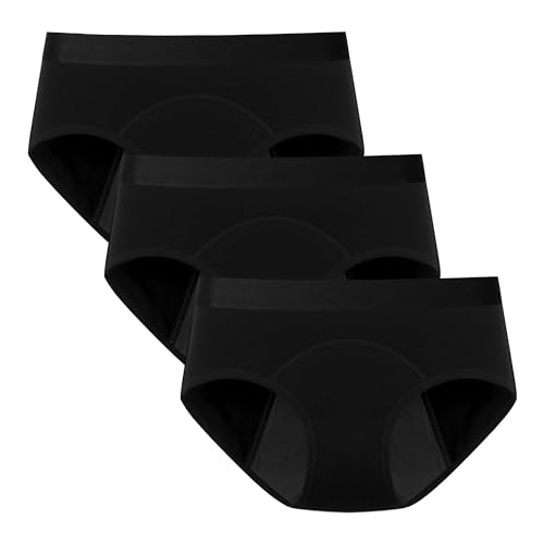 POPKOK Period Underwear Womens Cotton Hipster Postpartum Panties 3 Pack - color: 3black, size: 3X-Large