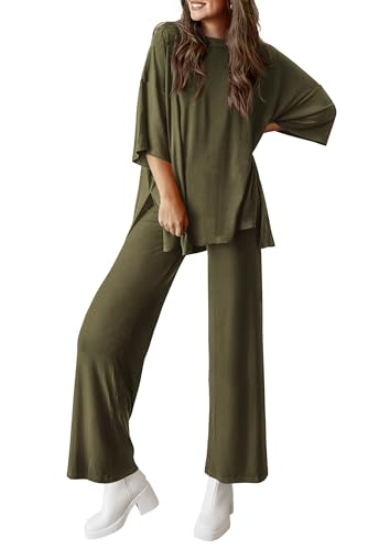 PRETTYGARDEN Two Piece Sets for Women Lounge Matching Set - color: Army Green, size: Medium