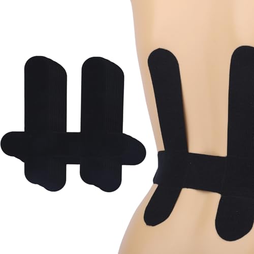 12pcs Kinesiology Tape for Lower Back, Breathable & Waterproof Lower Back Sports Tape Precut Strips Cotton Elastic Athletic Sticker for Muscle Support (Black) - color: Black