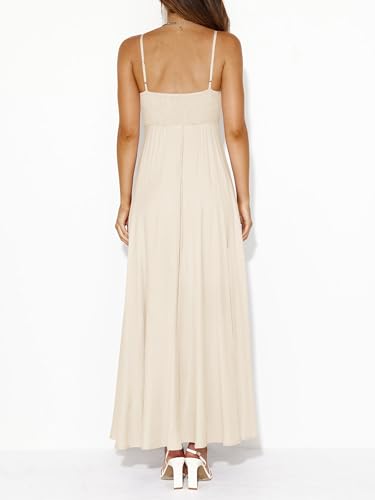 PRETTYGARDEN Women Spaghetti Strap Boho Maxi Dresses Flowy - color: Beige, size: X-Large